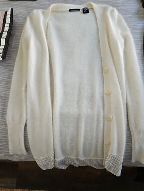 Vintage/Y2K Moda International Cream Long-line Angora Button Cardigan